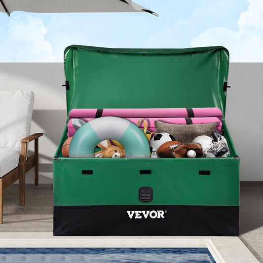 VEVOR Outdoor Storage Box, 100Gal Waterproof PE Tarpaulin Deck Box w/ Galvanized
