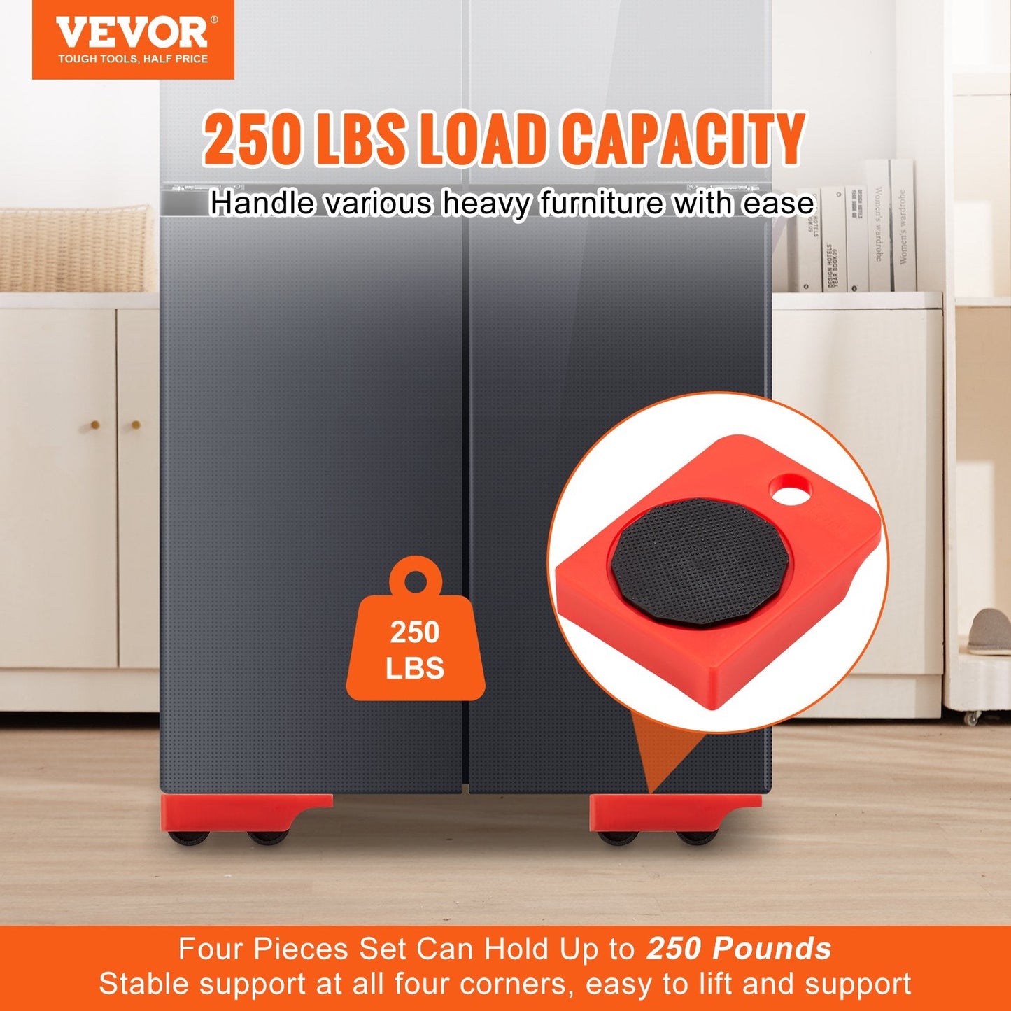 Heavy Duty Furniture Movers with 4 Wheels, 113.4 kg Capacity, Easy to Use