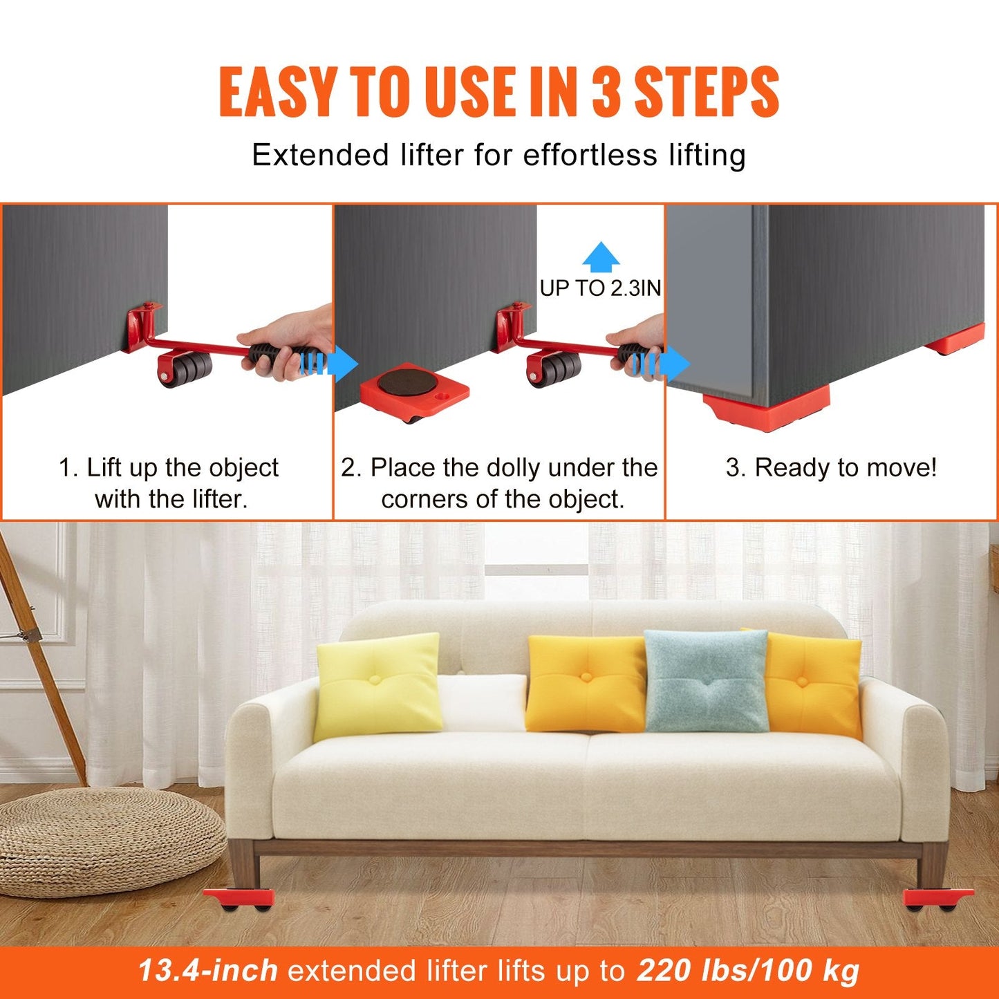 Heavy Duty Furniture Movers with 4 Wheels, 113.4 kg Capacity, Easy to Use