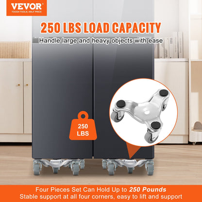 Heavy-Duty Steel Tri-Dolly Set, 4PCS, 113 kg Capacity, 360° PP Wheels