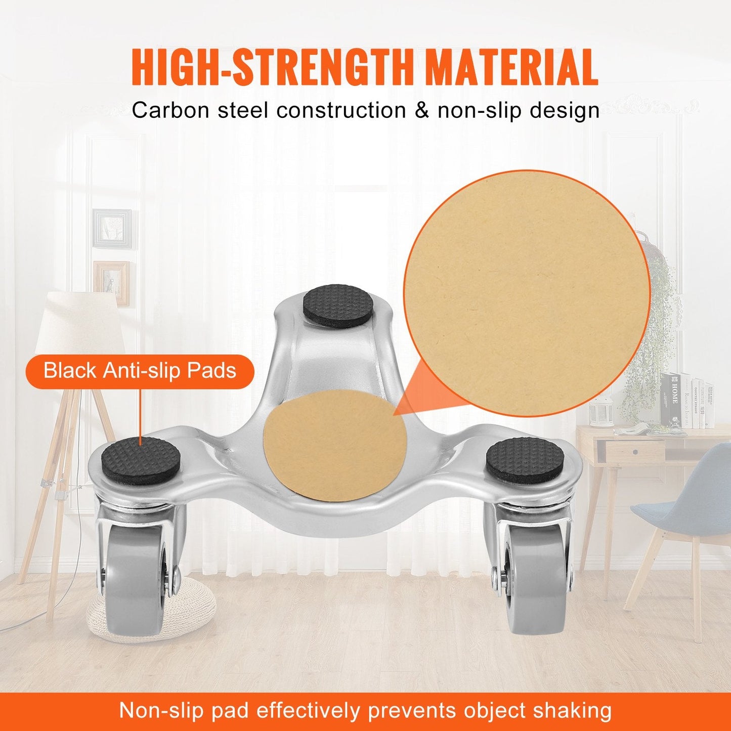 Heavy-Duty Steel Tri-Dolly Set, 4PCS, 113 kg Capacity, 360° PP Wheels