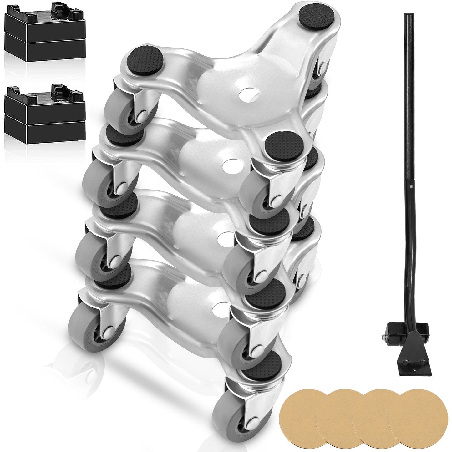 Heavy-Duty Steel Tri-Dolly Set, 4PCS, 113 kg Capacity, 360° PP Wheels