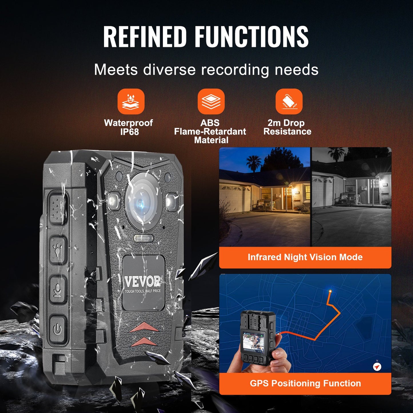 VEVOR 1440P HD Police Body Camera, 64GB Body Cam with  io Video Recording Picture,