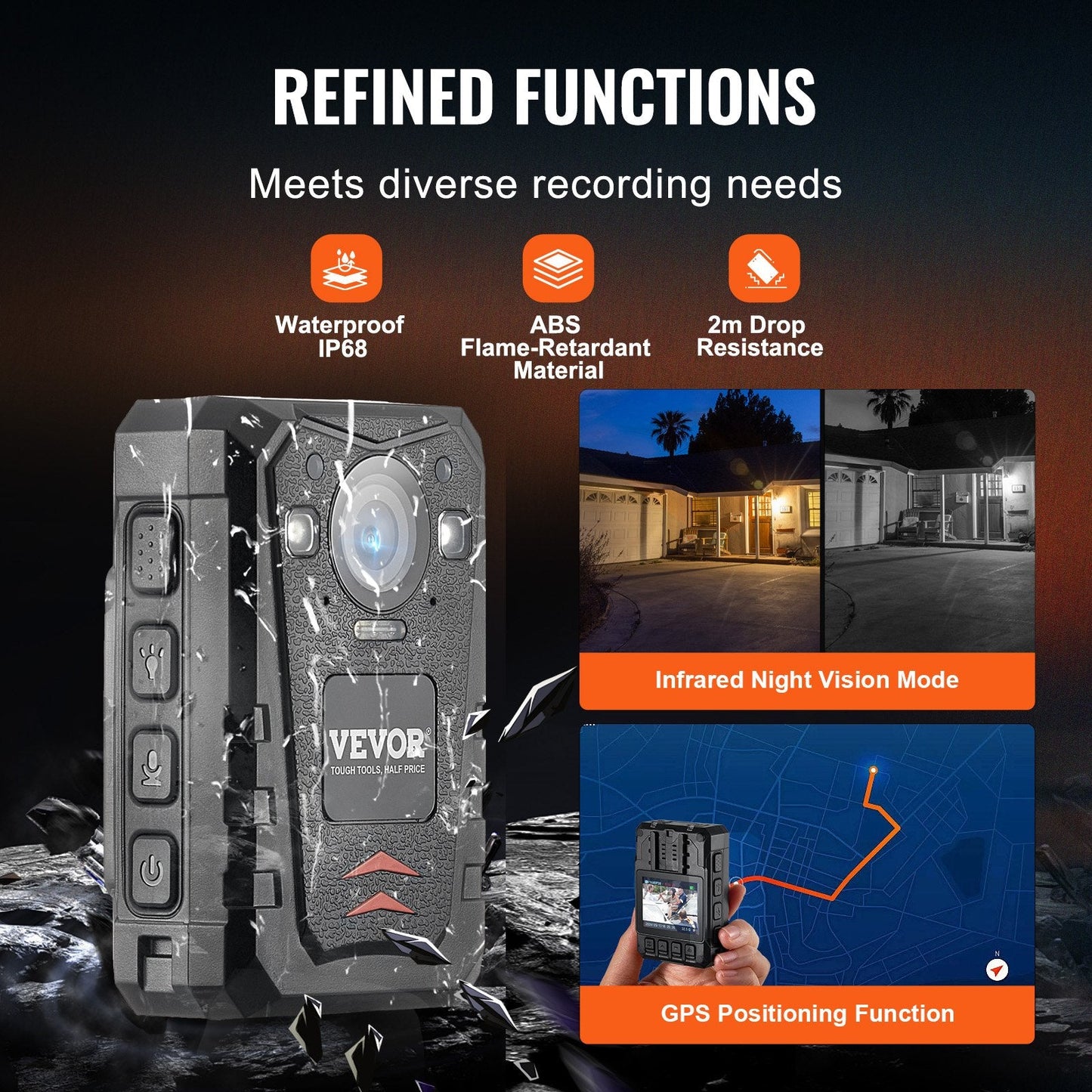 HD 1440P Police Body Camera with 64GB, Night Vision, GPS & 3500mAh Battery