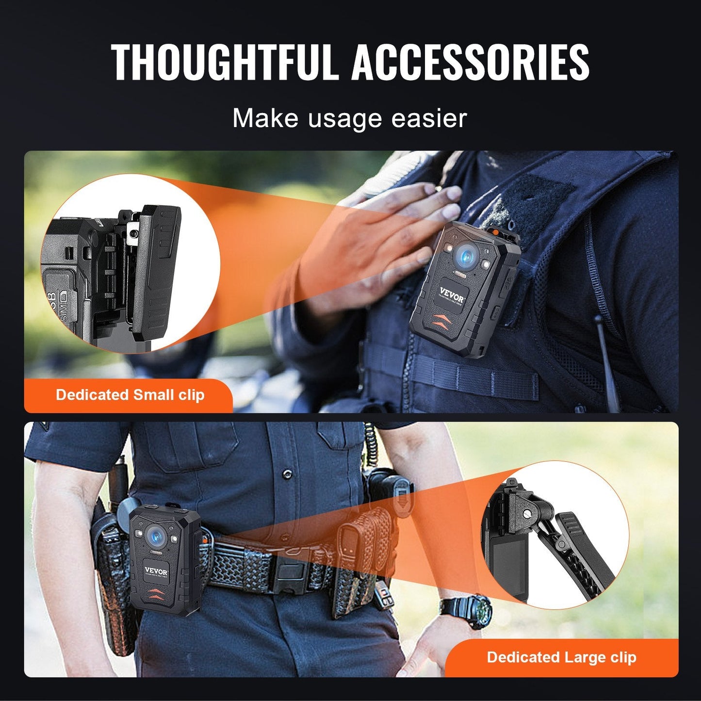 HD 1440P Police Body Camera with 64GB, Night Vision, GPS & 3500mAh Battery