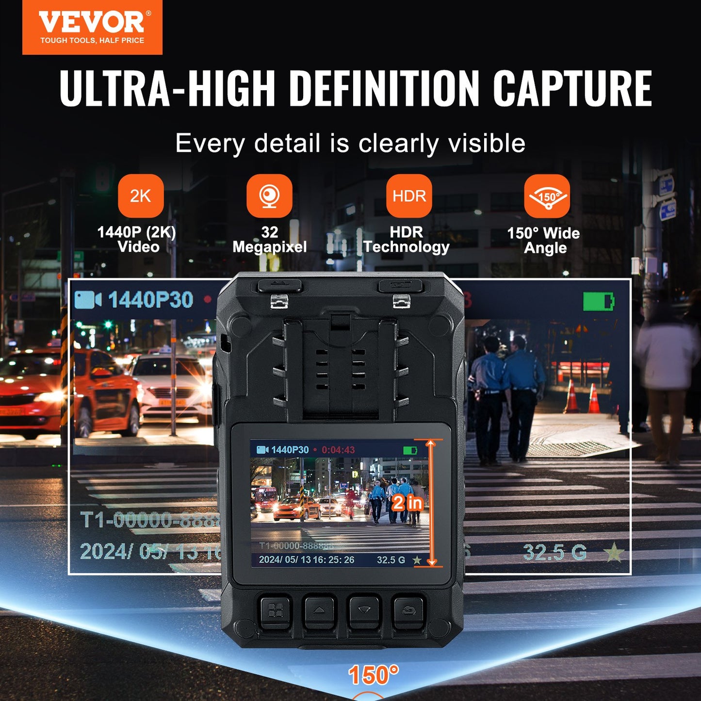 VEVOR 1440P HD Police Body Camera, 128GB Body Cam with  io Video Recording Picture,
