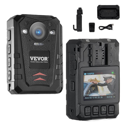 1440P HD Police Body Camera, 128GB, Night Vision, GPS, 0.29 kg, 84x55x30 mm