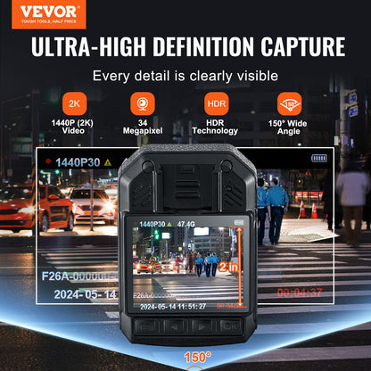 VEVOR 1440P HD Police Body Camera, 64GB Body Cam with  io Video Recording Picture,