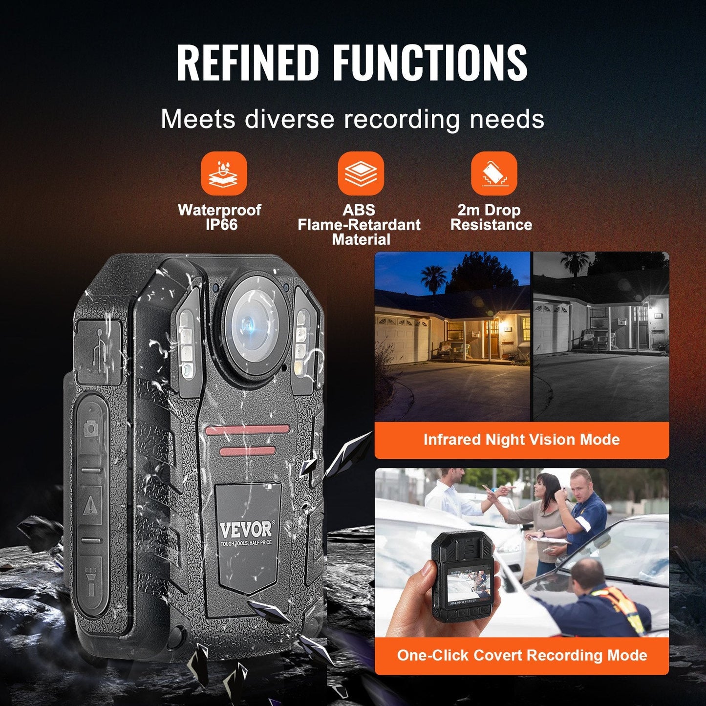 HD Police Body Camera 64GB with Night Vision and 2m LCD Display