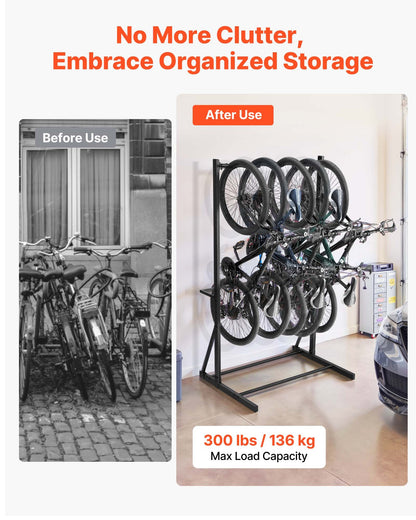 Bike Rack, 300LBS/136KG Capacity for up to 5 Bikes, Freestanding Bike Storage Rack, Carbon Steel Vertical Bicycle Stand for Home, Yard, Garage, Living Room, Indoor/Outdoor Bicycle Storage Stand