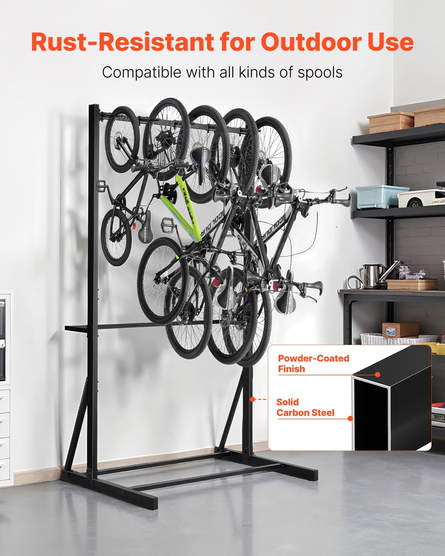 Bike Rack, 300LBS/136KG Capacity for up to 5 Bikes, Freestanding Bike Storage Rack, Carbon Steel Vertical Bicycle Stand for Home, Yard, Garage, Living Room, Indoor/Outdoor Bicycle Storage Stand
