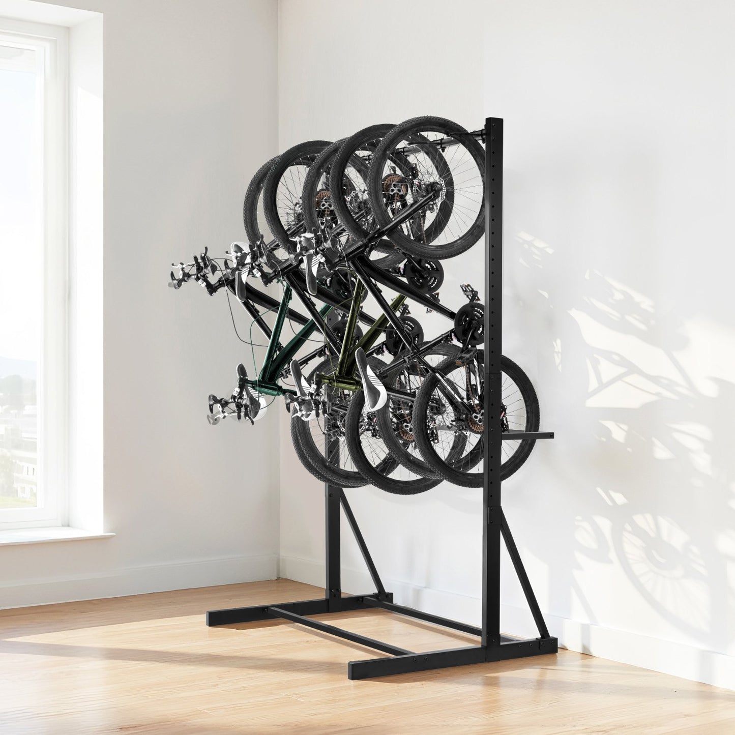 Bike Rack, 300LBS/136KG Capacity for up to 5 Bikes, Freestanding Bike Storage Rack, Carbon Steel Vertical Bicycle Stand for Home, Yard, Garage, Living Room, Indoor/Outdoor Bicycle Storage Stand