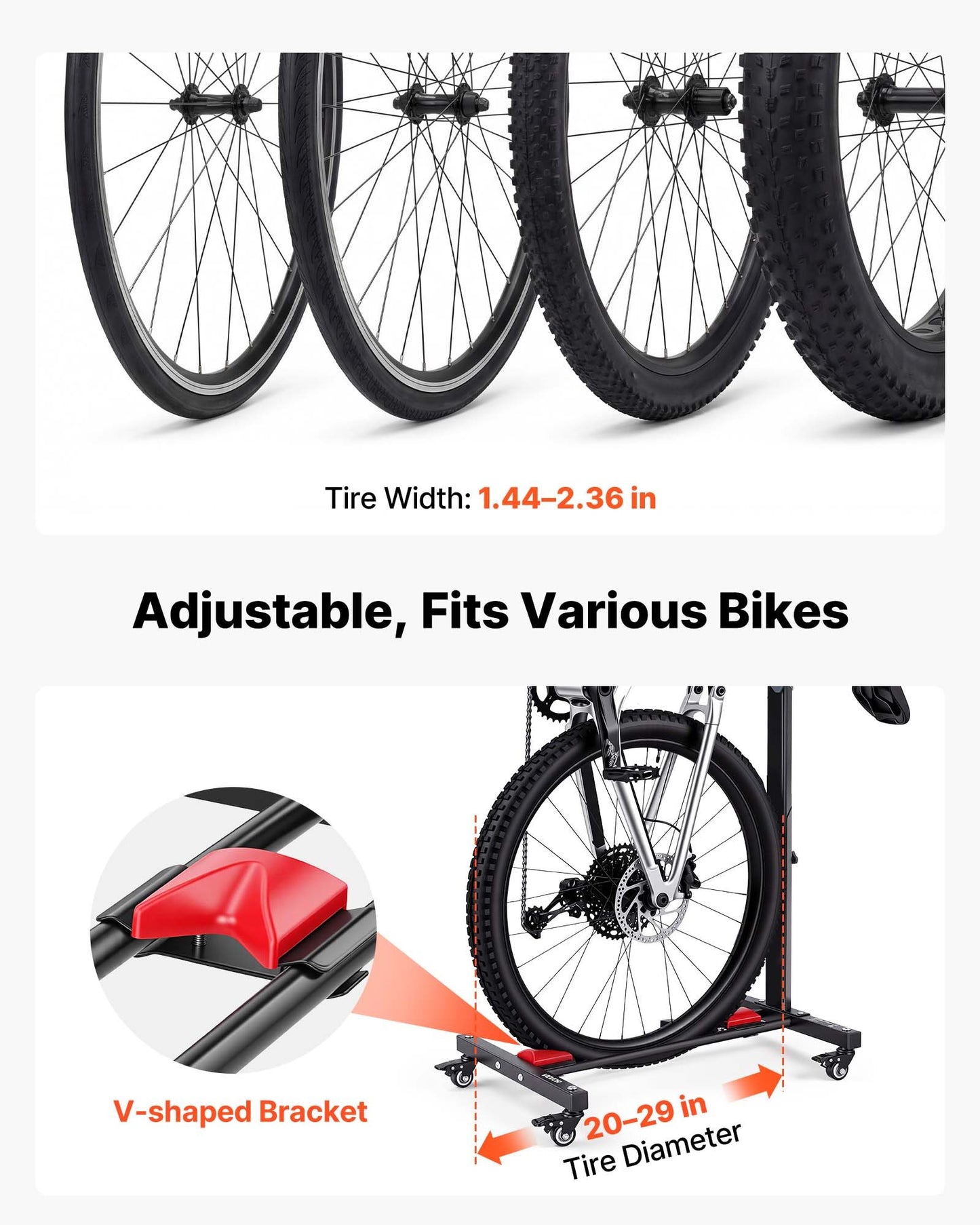 Bike Stand 2 Pack, Freestanding Vertical & Horizontal Bike Storage Rack, with Lockable Casters, Height Adjustable Carbon Steel Upright Garage Bicycle Floor Stand, for 508-737 mm Wheels, Black