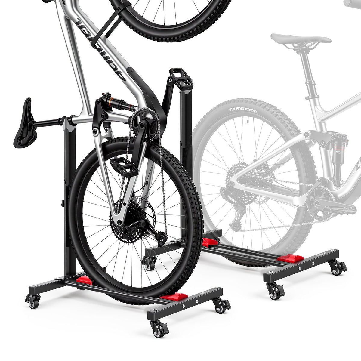 Bike Stand 2 Pack, Freestanding Vertical & Horizontal Bike Storage Rack, with Lockable Casters, Height Adjustable Carbon Steel Upright Garage Bicycle Floor Stand, for 508-737 mm Wheels, Black