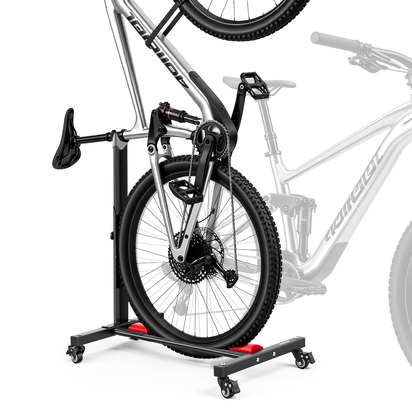 Bike Stand, Freestanding Vertical & Horizontal Bike Storage Rack, with Lockable Casters, Height Adjustable Carbon Steel Upright Garage Bicycle Floor Stand, for 508-737 mm Wheel Diameters, Black