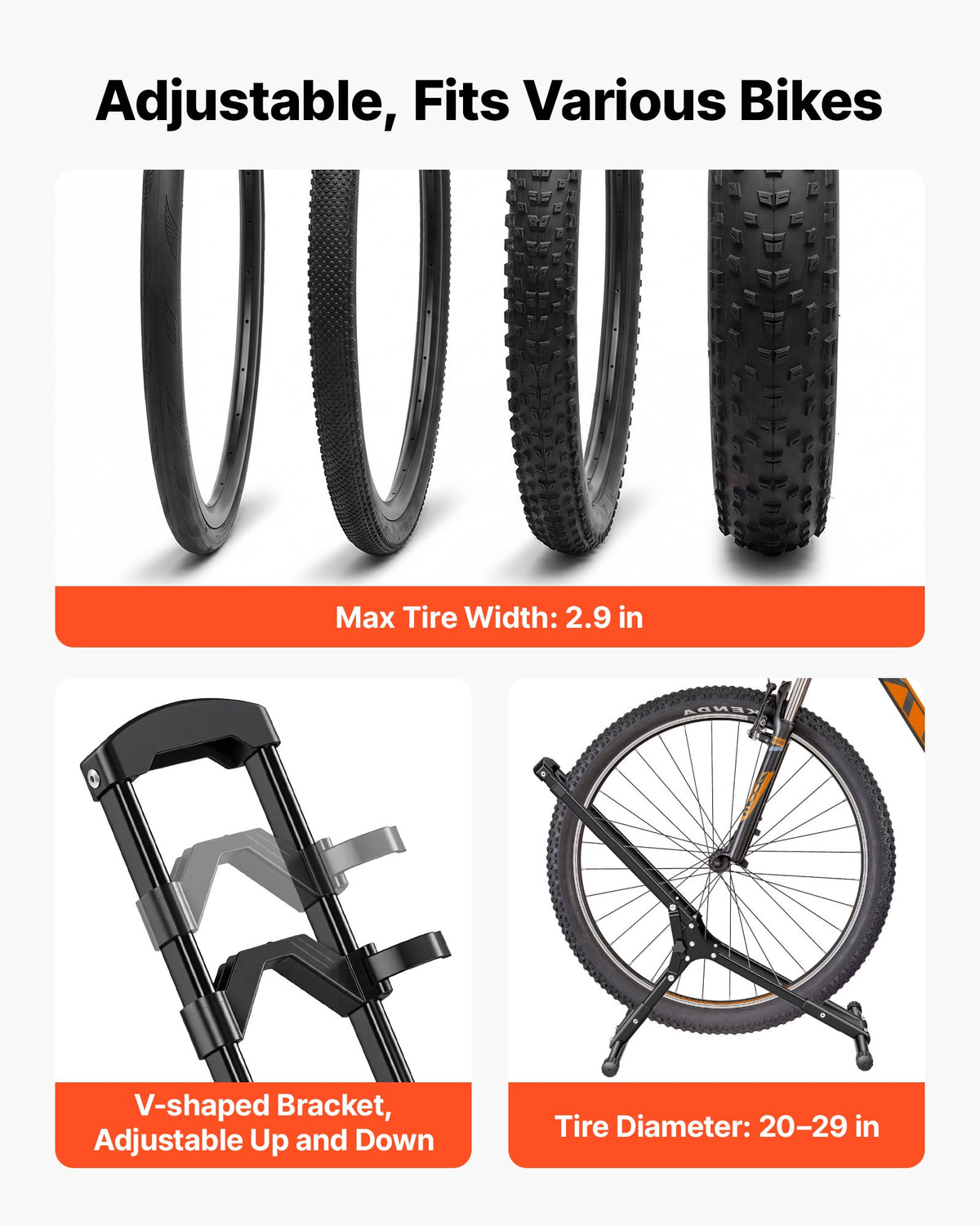 Bike Stand, Foldable Freestanding Bike Storage Rack, Carbon Steel Garage Bicycle Floor Stand, Fits 508-737 mm Wheel Diameters, Drill-Free Installation, Ideal for Garage, Apartment, Home, Black