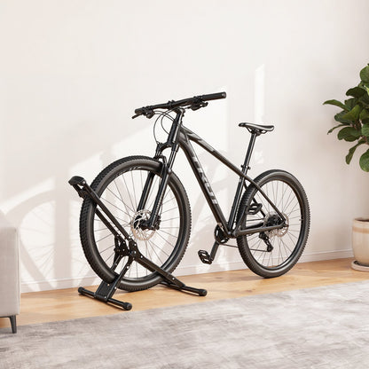 Bike Stand, Foldable Freestanding Bike Storage Rack, Carbon Steel Garage Bicycle Floor Stand, Fits 508-737 mm Wheel Diameters, Drill-Free Installation, Ideal for Garage, Apartment, Home, Black