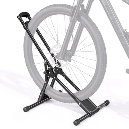 Bike Stand, Foldable Freestanding Bike Storage Rack, Carbon Steel Garage Bicycle Floor Stand, Fits 508-737 mm Wheel Diameters, Drill-Free Installation, Ideal for Garage, Apartment, Home, Black