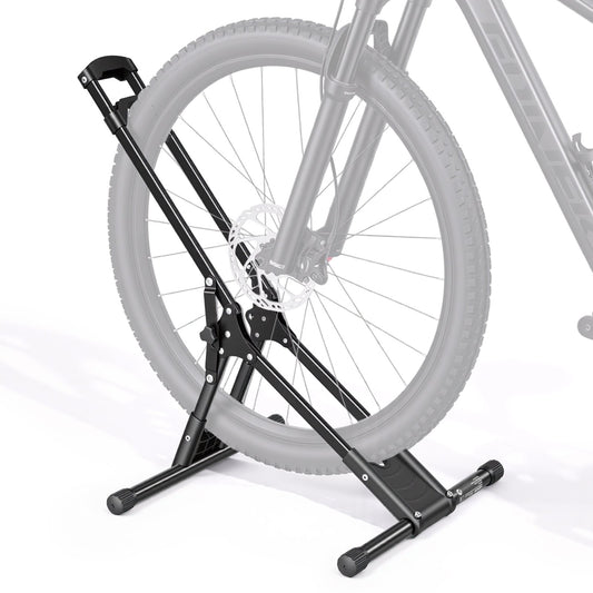 Bike Stand, Foldable Freestanding Bike Storage Rack, Carbon Steel Garage Bicycle Floor Stand, Fits 508-737 mm Wheel Diameters, Drill-Free Installation, Ideal for Garage, Apartment, Home, Black