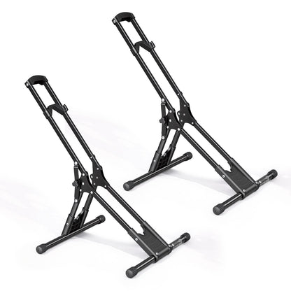 Bike Stand 2 Pack, Foldable Freestanding Bike Storage Rack, Carbon Steel Garage Bicycle Floor Stand, Fits 508-737 mm Wheel Diameters, Drill-Free Installation, for Garage, Apartment, Home, Black