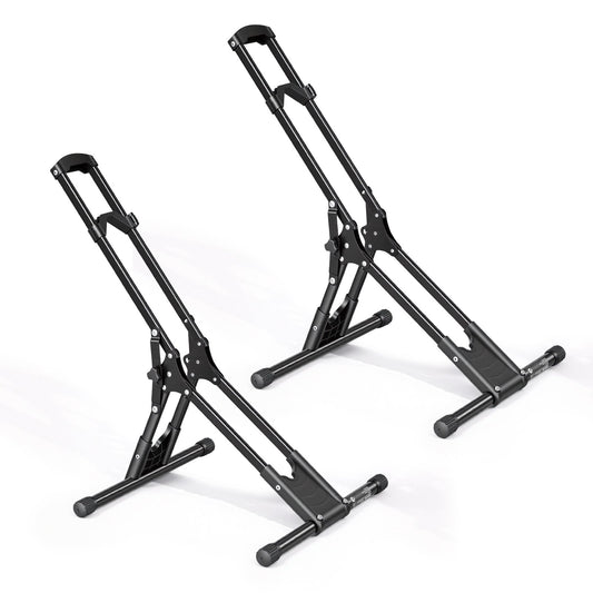 Bike Stand 2 Pack, Foldable Freestanding Bike Storage Rack, Carbon Steel Garage Bicycle Floor Stand, Fits 508-737 mm Wheel Diameters, Drill-Free Installation, for Garage, Apartment, Home, Black