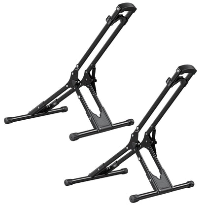 Bike Stand 2 Pack, Foldable Freestanding Bike Storage Rack, Carbon Steel Garage Bicycle Floor Stand, Fits 508-737 mm Wheel Diameters, Drill-Free Installation, for Garage, Apartment, Home, Black