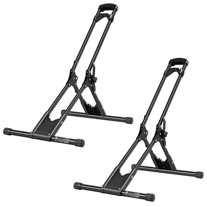 Bike Stand 2 Pack, Foldable Freestanding Bike Storage Rack, Carbon Steel Garage Bicycle Floor Stand, Fits 508-737 mm Wheel Diameters, Drill-Free Installation, for Garage, Apartment, Home, Black
