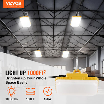 VEVOR 30.5m Construction String Lights 150W 15000LM Connectable Waterproof