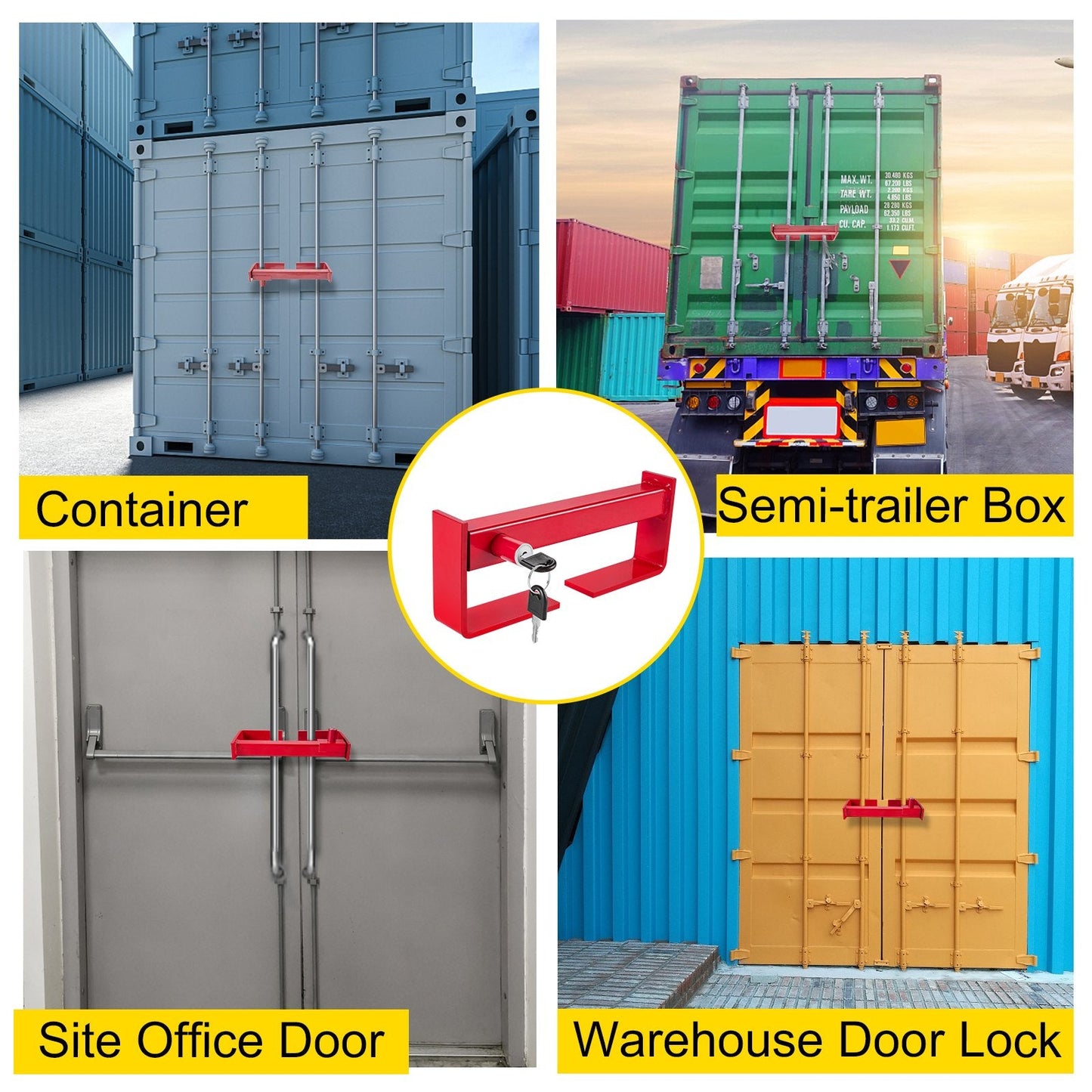 Heavy Duty Adjustable Container Lock with 2 Keys, 25-45 cm, Steel, Red Coated