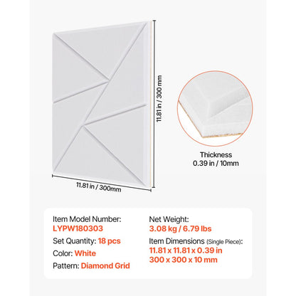VEVOR 18 Pack Acoustic Wall Panels 30 x 30 x 5 cm Self-Adhesive White