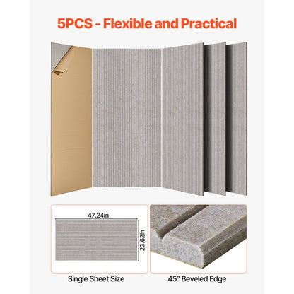 VEVOR 5 Pack Acoustic Wall Panels 120 x 60 x 5 cm Self-Adhesive Camel