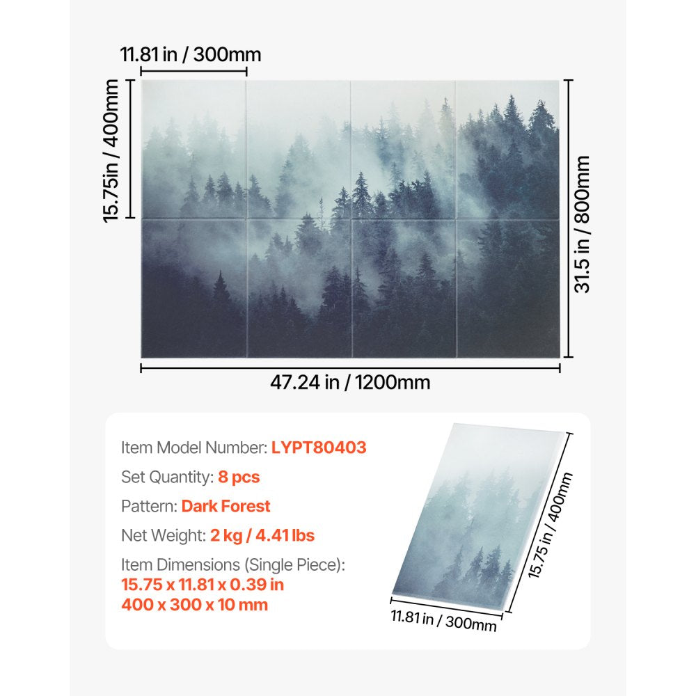 VEVOR 8 Pack Art Acoustic Panels 40 x 30 cm Self Adhesive for Home Forest