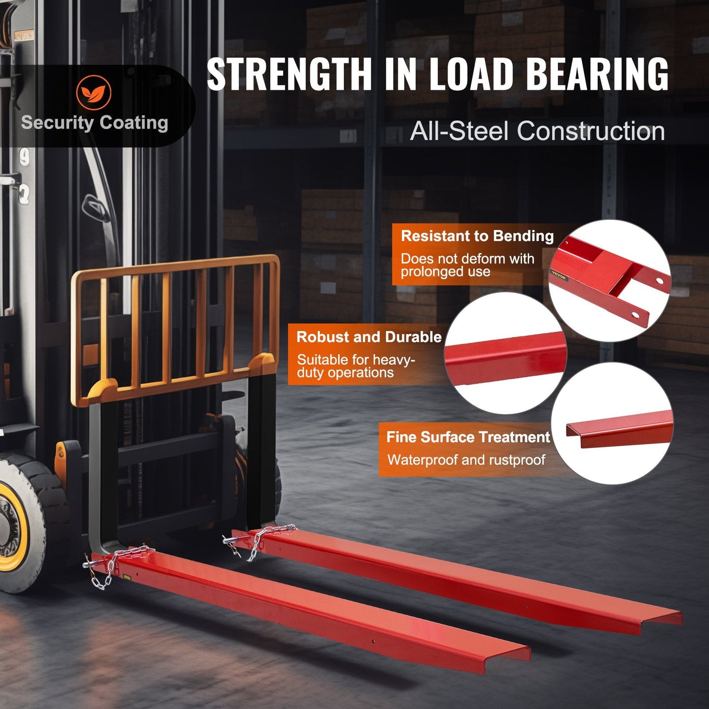 Heavy Duty Carbon Steel Forklift Extensions, 1.8m Length, 115mm Width, Red
