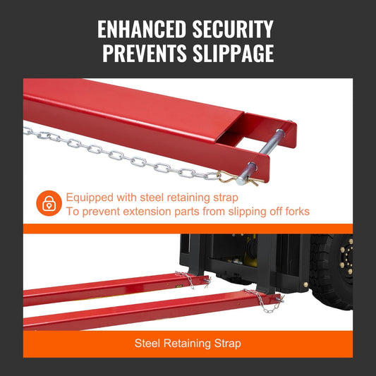 Heavy Duty Carbon Steel Forklift Extensions, 1.8m Length, 115mm Width, Red