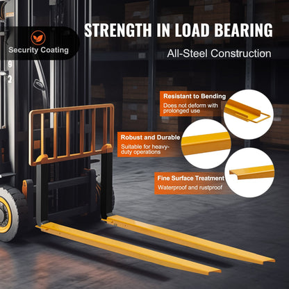 Heavy Duty 2.13m Forklift Extensions, 140mm Width, 1.815 Ton Capacity, Yellow