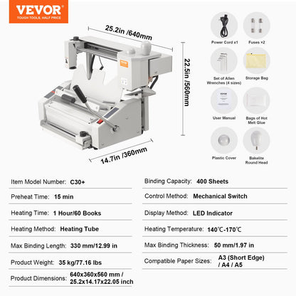 VEVOR Thermal Binding Machine, 400 Sheets Capacity Hot Glue Binding Machine, Thermal