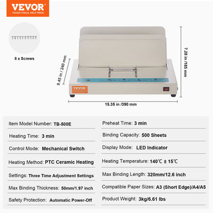 VEVOR Thermal Binding Machine, 500 Sheets Capacity Book Binding Machine, Thermal
