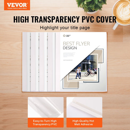 Thermal Binding Covers, 10 Pack, 8mm Spine, PVC, White Cardstock, 222x286mm