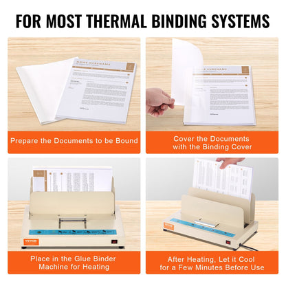 Thermal Binding Covers, 10 Pack, 8mm Spine, PVC, White Cardstock, 222x286mm