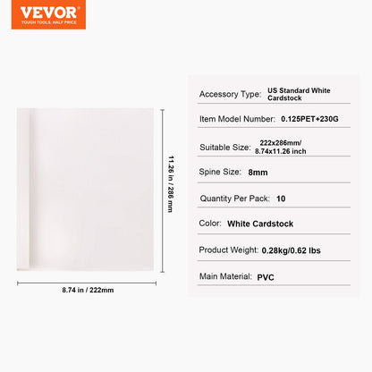 Thermal Binding Covers, 10 Pack, 8mm Spine, PVC, White Cardstock, 222x286mm