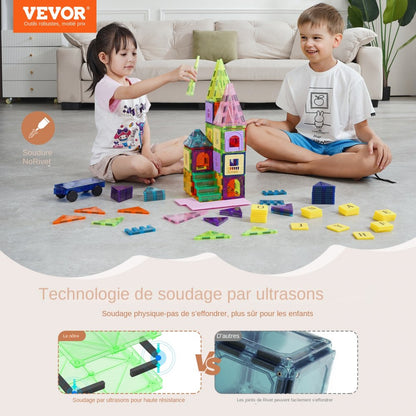 VEVOR Magnetic Tiles Magnetic Building Toy 121 PCS Magnet Blocks for Kids 3D Set