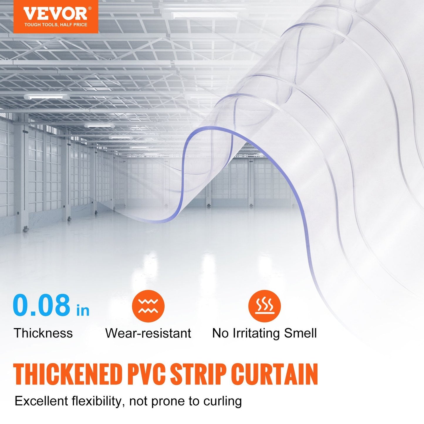 Ribbed PVC Door Curtain 15.24 x 0.2 m for Cooler/Freezer - Durable & Customizable