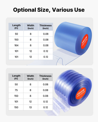 Clear PVC Strip Curtain, 30.8 m Length x 30.5 cm Width, Ribbed Plastic Door Strip Bulk Roll, Walk in Freezer Cooler Curtain Strips for Doorways of Supermarket, Garage, Warehouse, Animal House