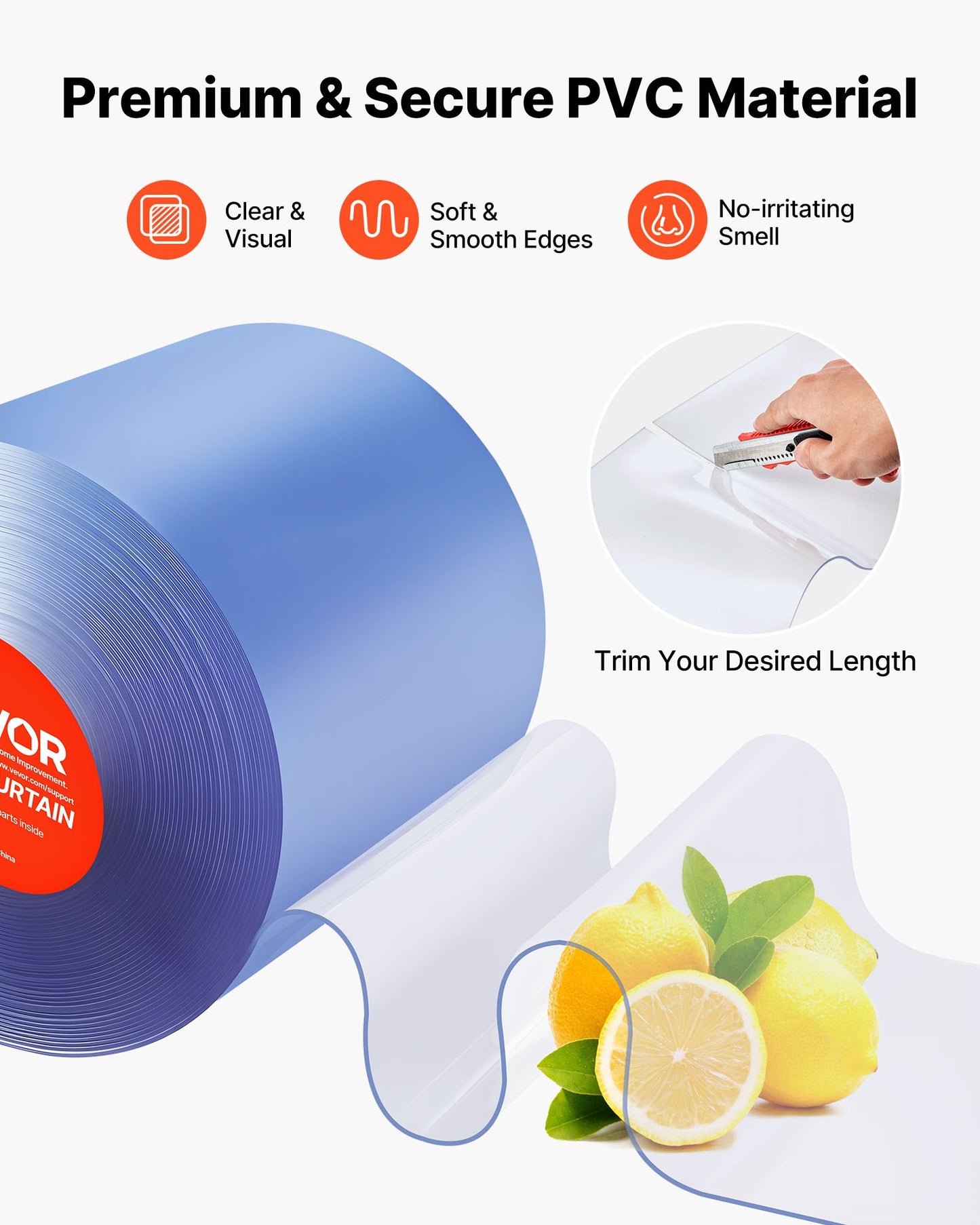 Clear PVC Strip Curtain, 30.8 m Length x 30.5 cm Width, Thermal Insulating Plastic Door Strip Bulk Roll, Walk in Freezer Cooler Curtain Strips for Doorways of Supermarket, Garage, Warehouse