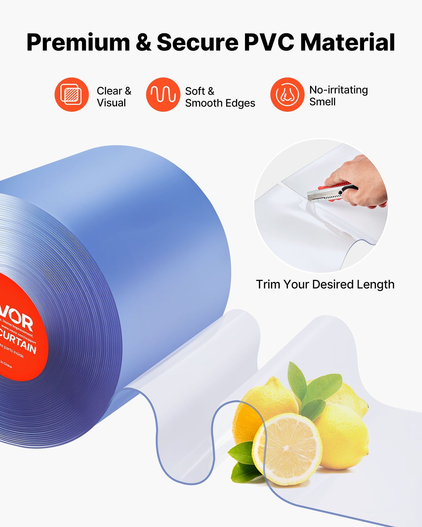 Clear PVC Strip Curtain, 30.8 m Length x 30.5 cm Width, Plastic Door Strip Bulk Roll, Walk in Freezer Cooler Curtain Strips for Doorways of Supermarket, Garage, Warehouse, Barn, Pet Animal House
