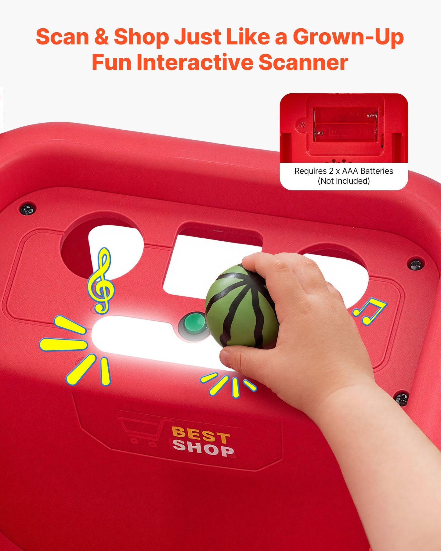 Scan & Sort Kids Shopping Cart, for Kids 2+, Toy Shopping Cart with Pretend Food, Lights & Sound, Pretend Play Grocery Store Toy Trolley, Adjustable Height Baby Push Walker, for Toddlers Ages 2+