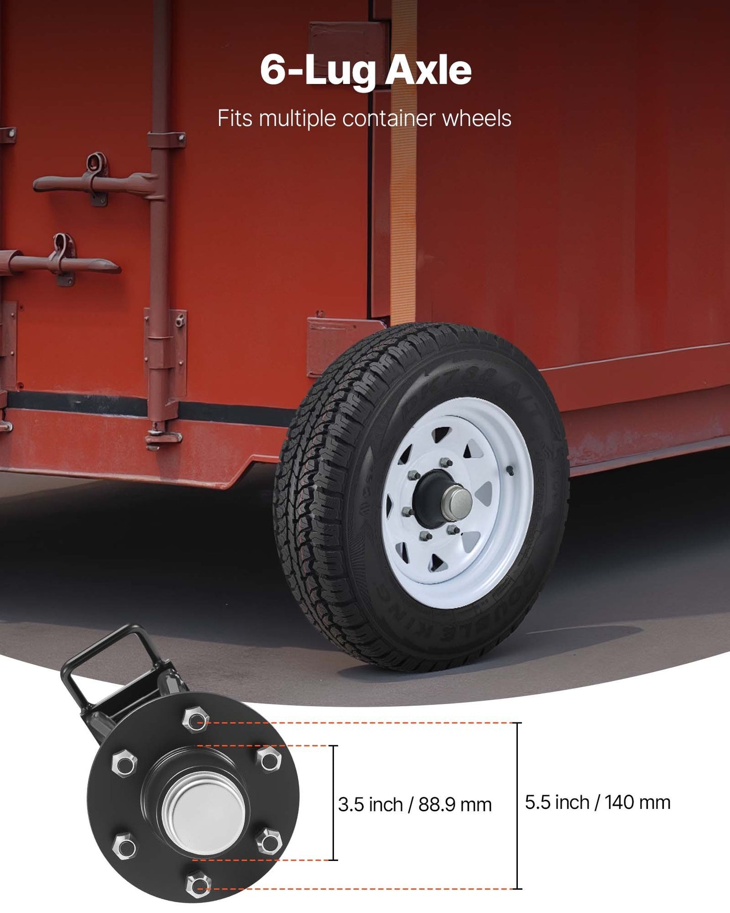 Shipping Container Wheels 6-Lug Wheels Kit, Heavy Duty Shipping Container Axle with Ratchet Tie Down-Moves 6 m-12 m, Secure Transport for Dock, Warehouse, Construction Site, Black