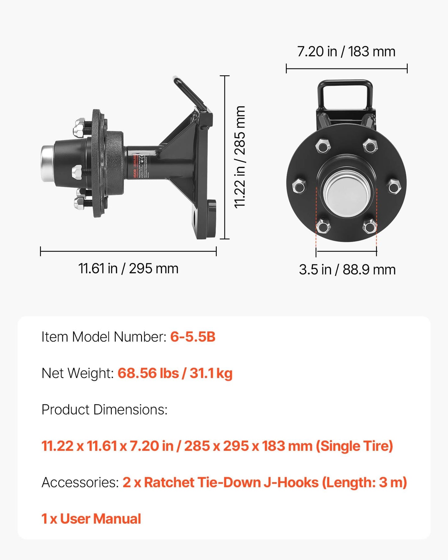Shipping Container Wheels 6-Lug Wheels Kit, Heavy Duty Shipping Container Axle with Ratchet Tie Down-Moves 6 m-12 m, Secure Transport for Dock, Warehouse, Construction Site, Black