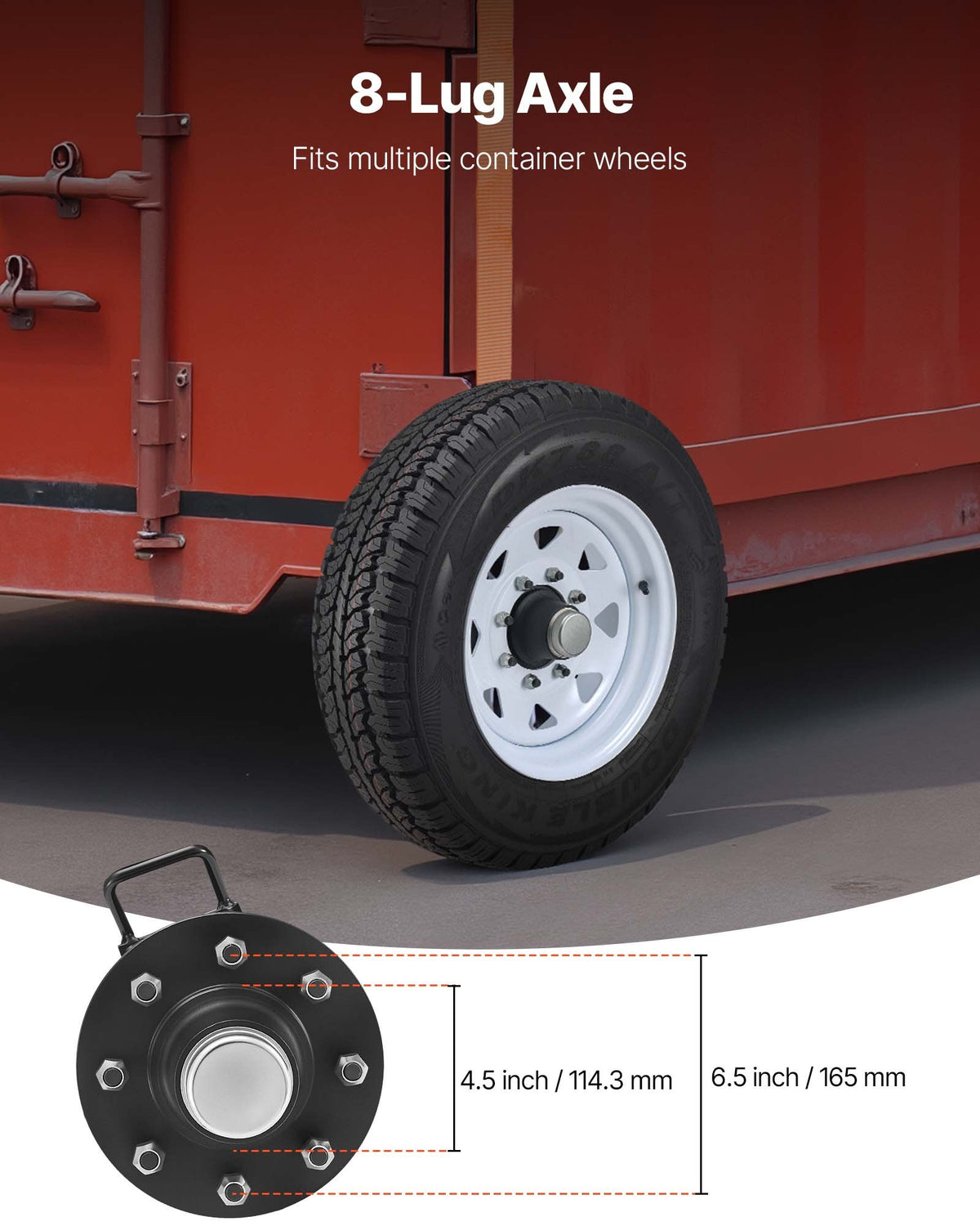 Shipping Container Wheels 8-Lug Wheels Kit, Heavy Duty Shipping Container Axle with Ratchet Tie Down-Moves 6 m-12 m, Secure Transport for Dock, Warehouse, Construction Site, Black