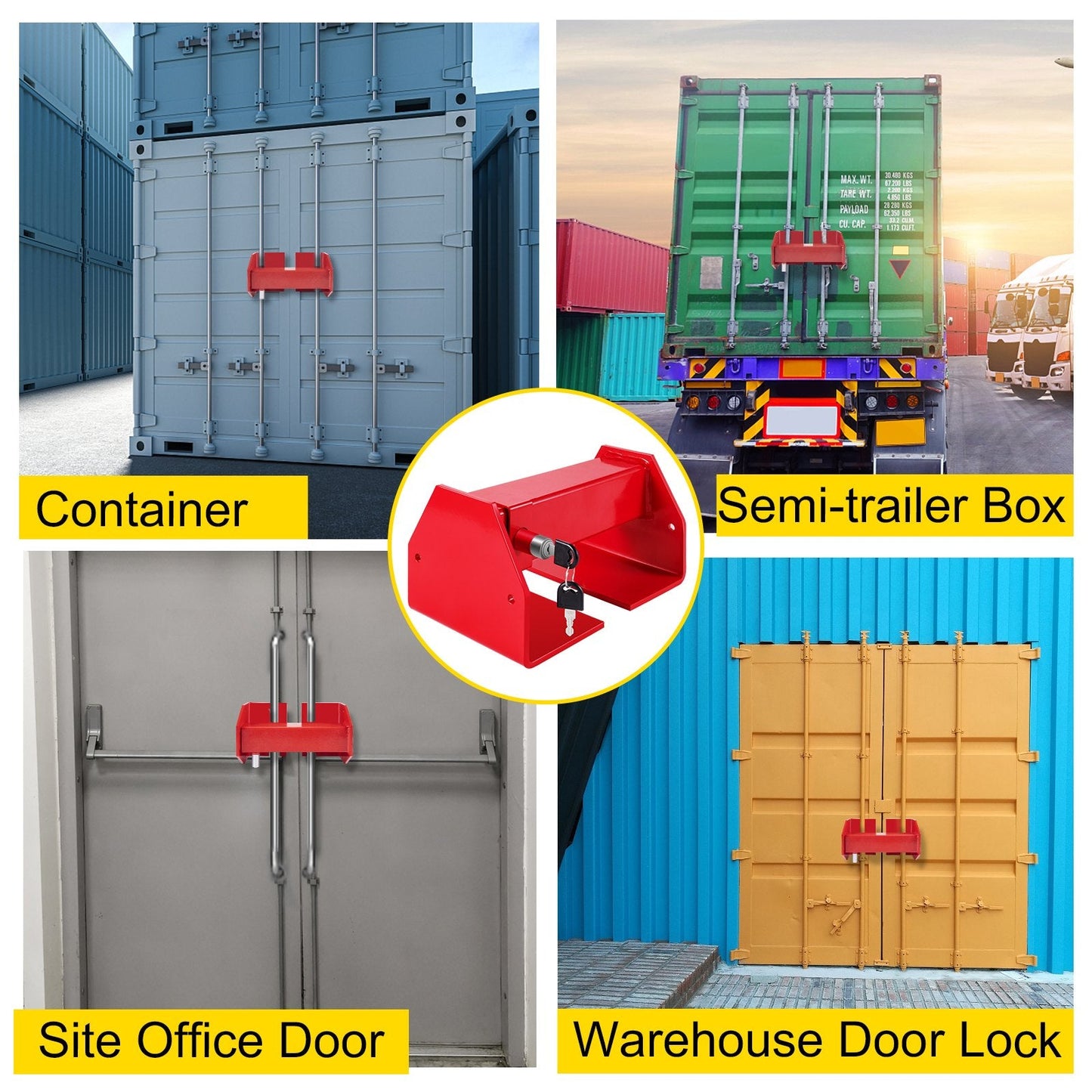Adjustable Cargo Container Lock 25-45cm for Truck Doors, Red Powder-Coated Steel
